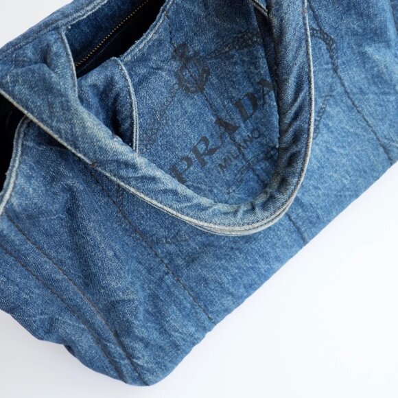 Authentic Preowned Prada Navy Denim Canapa Tote Bag - Picture 13 of 16